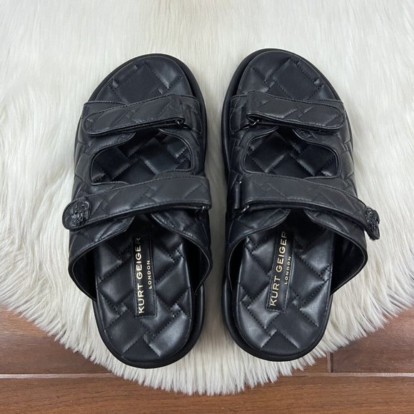 Kurt Geiger Men's Size 43.5 / US 10.5 Black Leather Quilted Orson Slide Sandals - Picture 8 of 13